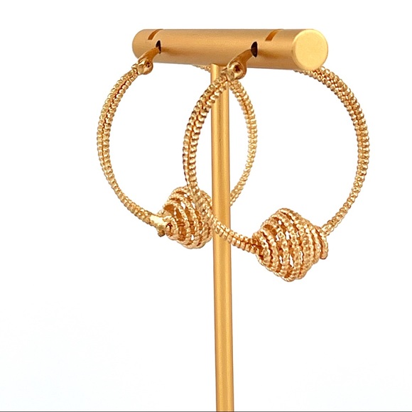 Skinny Gold Tone Fancy Hoop Earrings - Picture 4 of 5